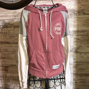 Victoria’s Secret pink sweatshirt size XS tri colored hoodie pink vs top zip up‌